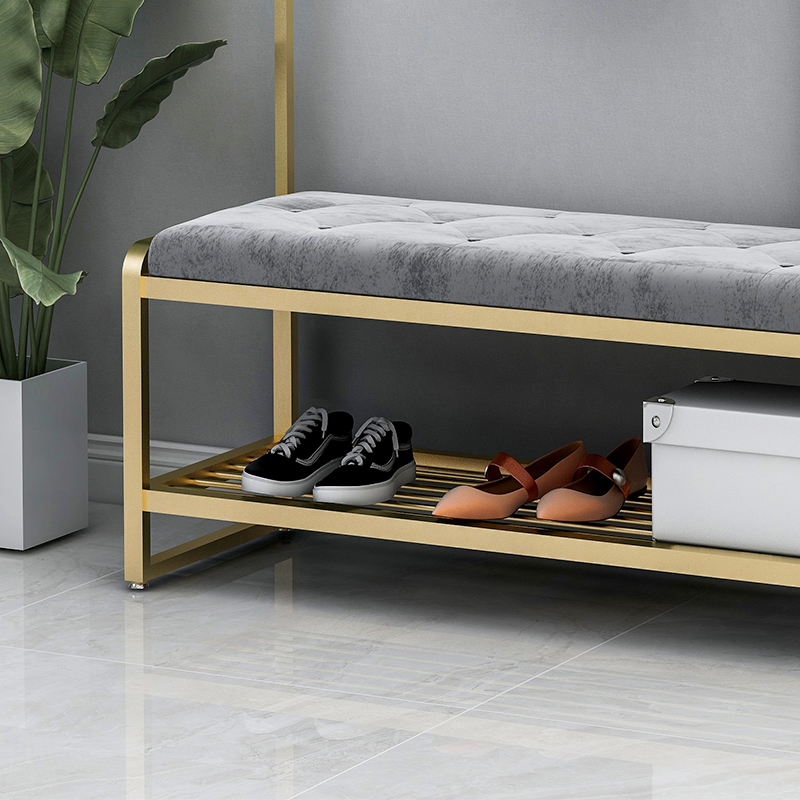 现代简约衣帽架换鞋凳可坐鞋架家用挂衣架带镜子一体落地玄关