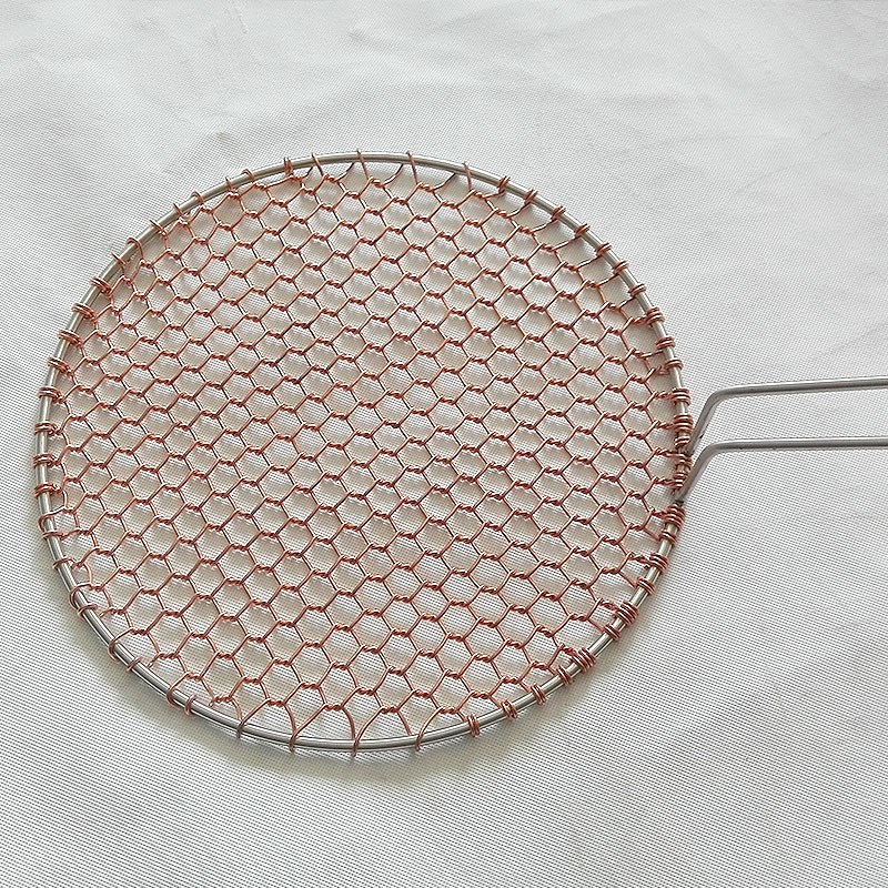 韩式铜烧烤网烤网粗铜丝方形烤肉网圆形带把手烤肉篦子木炭烤帘子