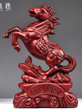 红花梨实木质马到成功摆件十二生肖木雕家居装饰摆设开业工艺礼品