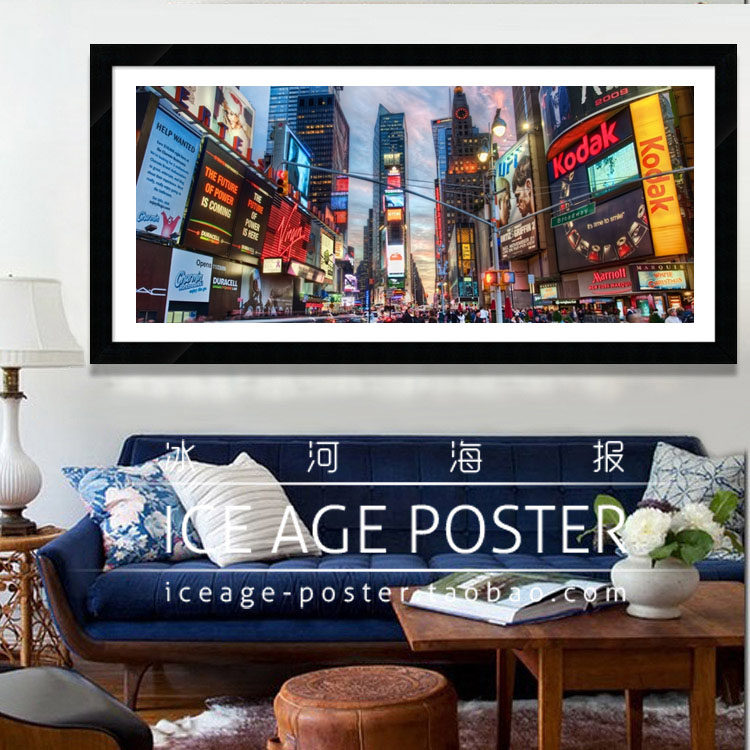 纽约时代广场超长版装饰画有框画客咖啡厅挂壁画酒吧城市建筑摄影
