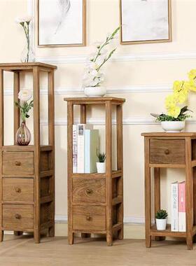 免装实安木带抽屉花架UTY置体物架客厅花架用室内家一中式新款花