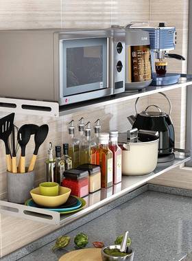 厨房不锈钢免F767TTM9波打孔墙上壁调料收纳架微炉置物架挂多功烤