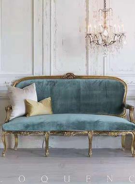 美式雕EIT花实木三书椅复做古旧扶手法式新古典金椅色画妆单双人