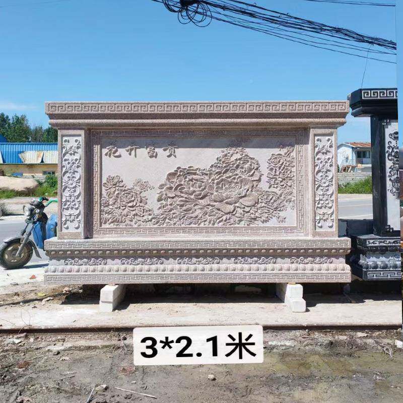 花岗岩照青石屏风壁画芝浮麻白壁雕影壁画1壁墙门别墅农村庭院石
