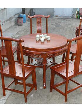 BTRL实7木餐桌椅组合仿古中式老榆木大圆桌小型店餐酒桌6人圆户桌