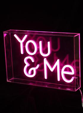 字you&m霓虹灯盒led婚庆亚克力灯创意彩围色e氛围灯婚礼氛布置母