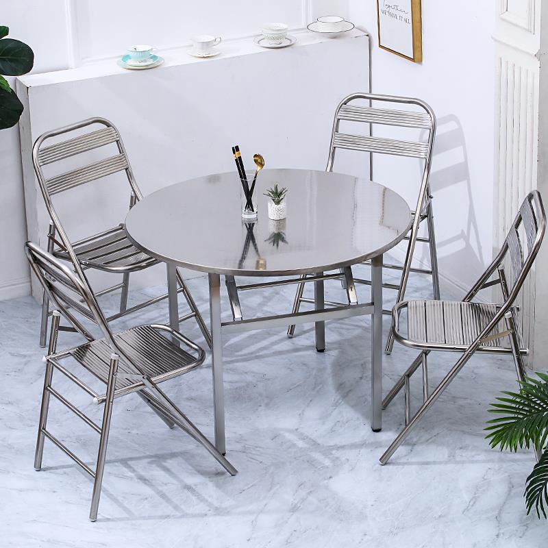 9U不锈钢折叠圆桌食堂餐桌排档桌饭堂简易形桌子餐带转餐盘圆FLX