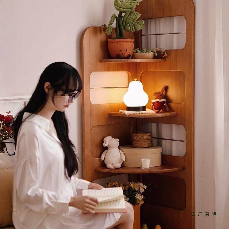 中古风实木三转角柜568墙拐架角落置物书子新沙发边中式窄床头可