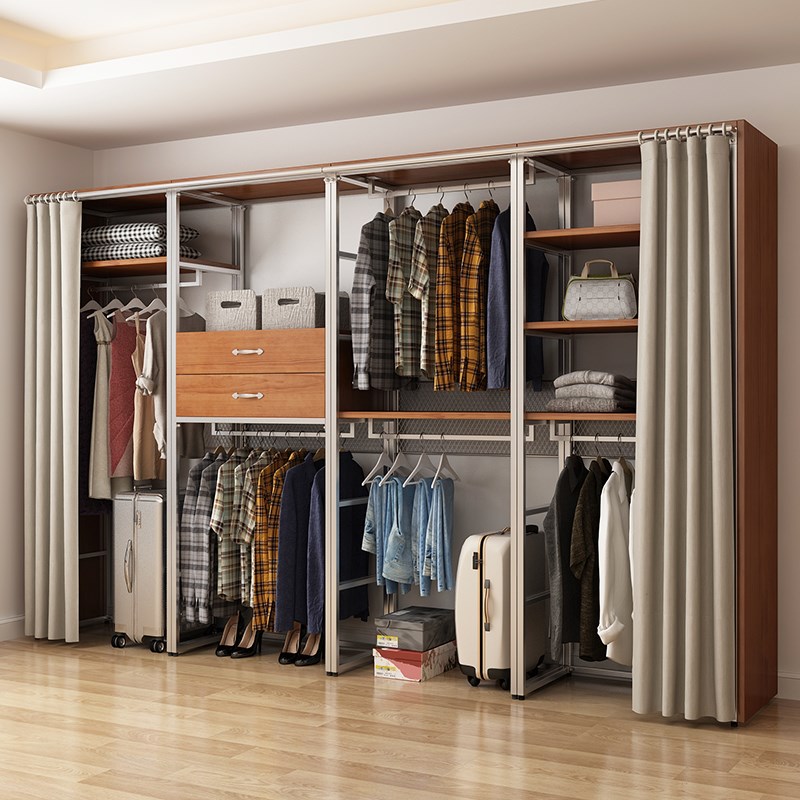 金属衣柜家用卧室实木挂衣柜铁艺衣橱步入式衣架落地开放式衣帽间