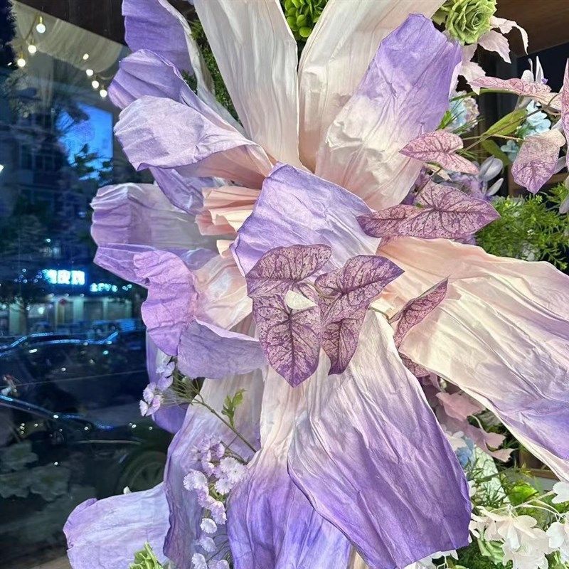 大型纸艺花美塑花渐变紫褶皱婚庆背景花艺装饰手工橱窗婚礼美陈