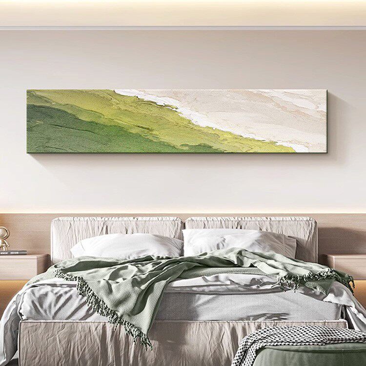 客厅装饰画现代沙发背景墙砂岩肌理挂画主卧床头卧室绿色艺术壁画