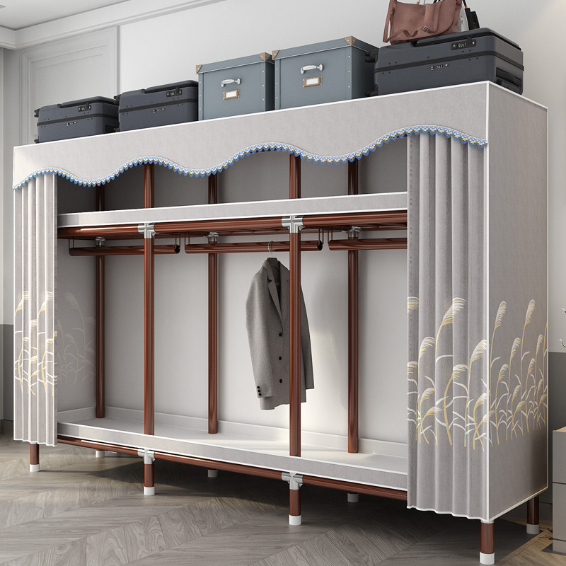 衣柜简易家用卧室加粗25mm钢管布衣柜全钢架加厚出租房用现代简约