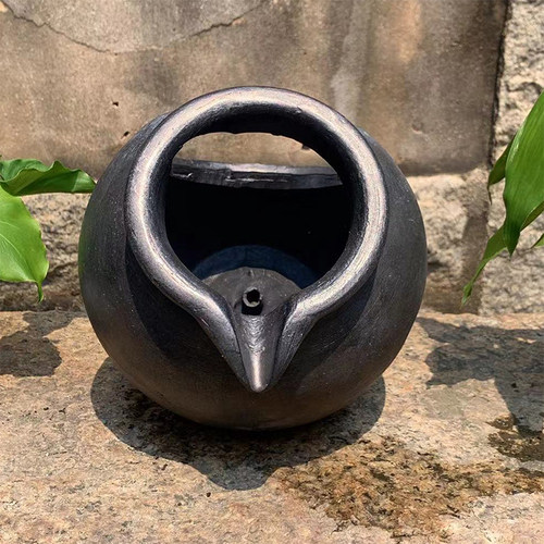 中式古风仿真釉黑陶罐鱼池循环增氧流水树脂摆件种花DIY造景饰品