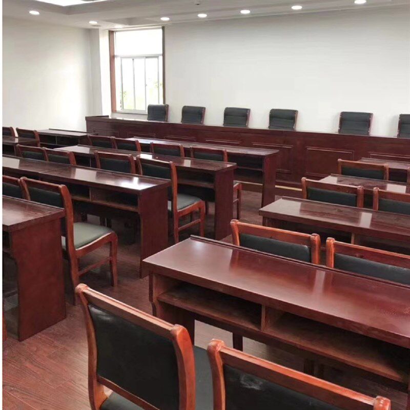 会议室主席台长条桌椅组合学校办公会议桌双人实木条形培训桌村委