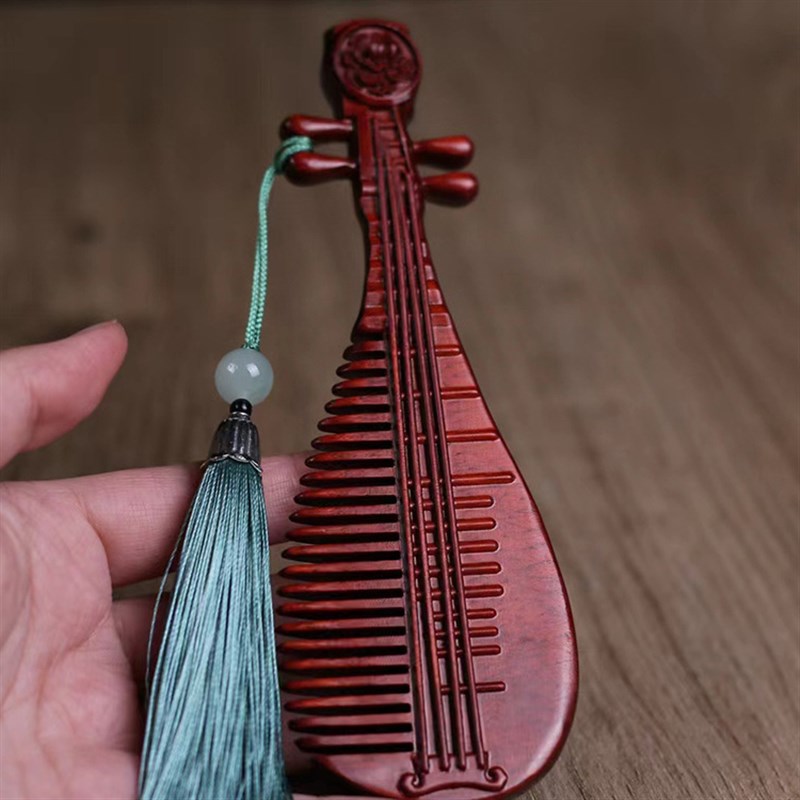 手工天然木梳子檀木防脱发古风精雕图女士木质工艺品礼品梳子