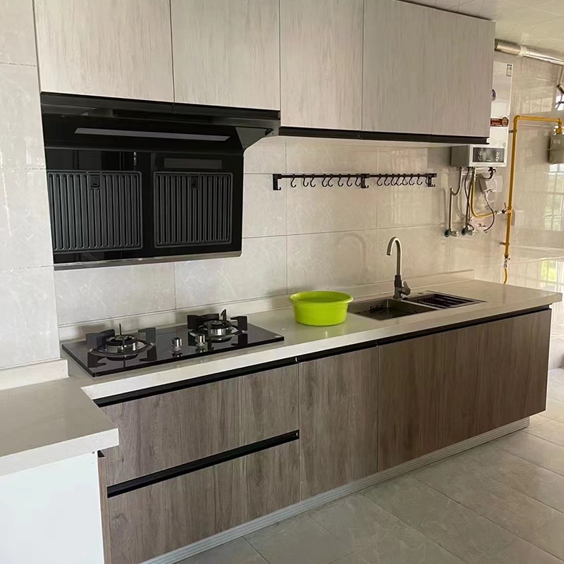 成都实木橱柜整体定制现代简约风厨柜石英石橱柜大理石瓷砖不锈钢