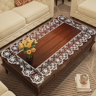 防水防油蕾丝软玻璃桌垫免洗防烫餐桌桌布白色高级感长方形茶几垫