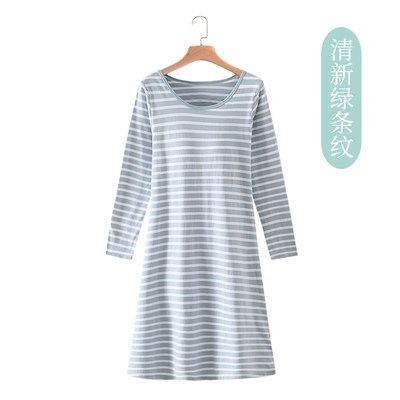 莫代尔纯棉女带胸垫长袖睡裙宽松加大码罩杯一体免文胸睡衣家居服