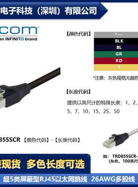 L-COM TRD855SCR 各型号可提供 超5类屏蔽型RJ45以太网跳线 现货