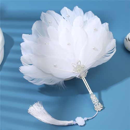 古风羽毛扇子汉服舞蹈表演出道具儿童手持团扇仙气长柄流苏扇子女