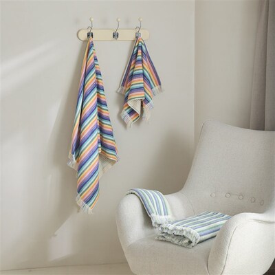 ifreeHome~ins彩虹条纹A类色织100%精梳棉全棉吸水毛巾浴巾情侣