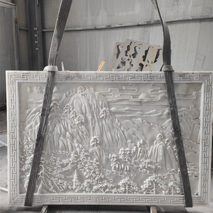 汉白玉浮雕壁画五岳独尊大理石装饰迎客松庭院屏风迎门墙玄关定制