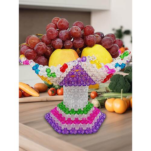 手工串珠莲花高脚果盘客厅家居饰品摆件工艺品水果盘家用装饰成品