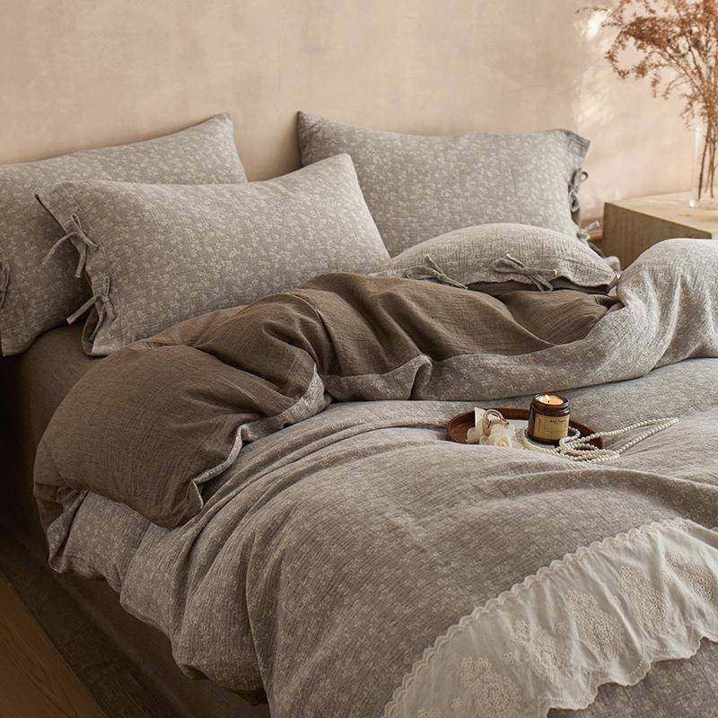 休闲风舒适亚麻棉麻四件套简约提花纯棉绑带款被套床上用品,电子元器件市场,其它元器件,淘宝优惠券,粉丝福利购,淘宝优惠卷