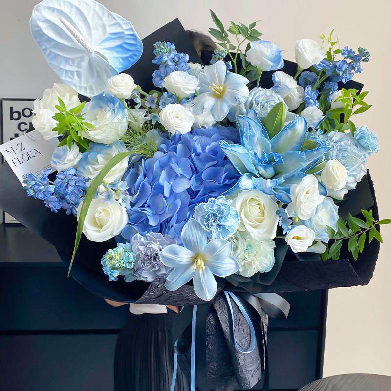 全国蓝色玫瑰混搭花束鲜花同城速递送男友生日礼物上海北京配送店