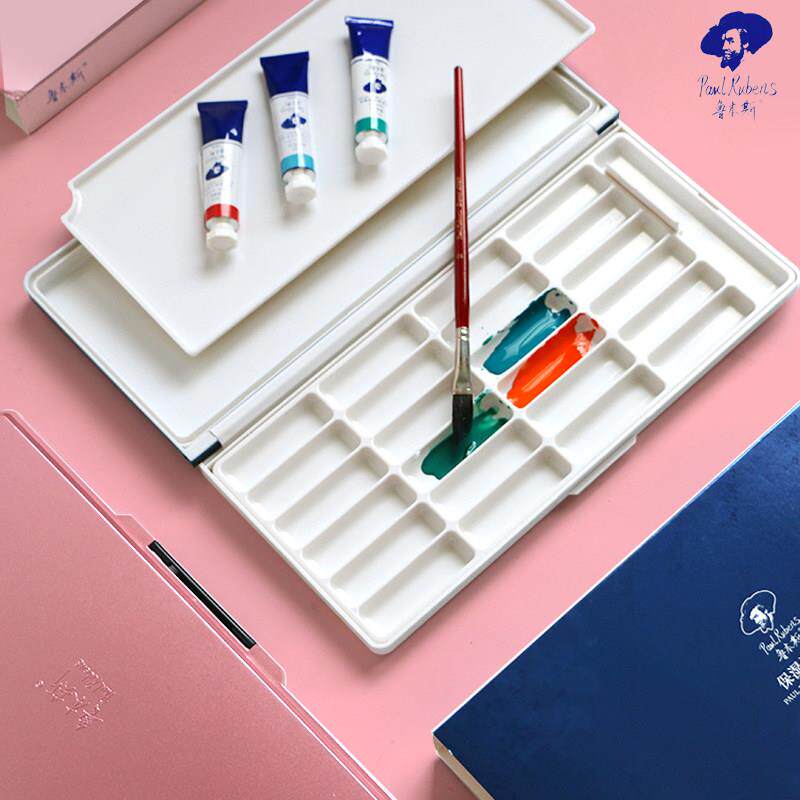 鲁本斯颜料盒水彩保湿调色盒24格水彩收纳盒折叠调色盘写生绘画用