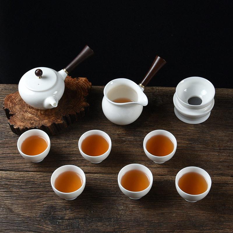 德化白瓷功夫茶具套组薄胎茶杯骨瓷高白玉瓷透光浮雕冰清玉洁茶壶
