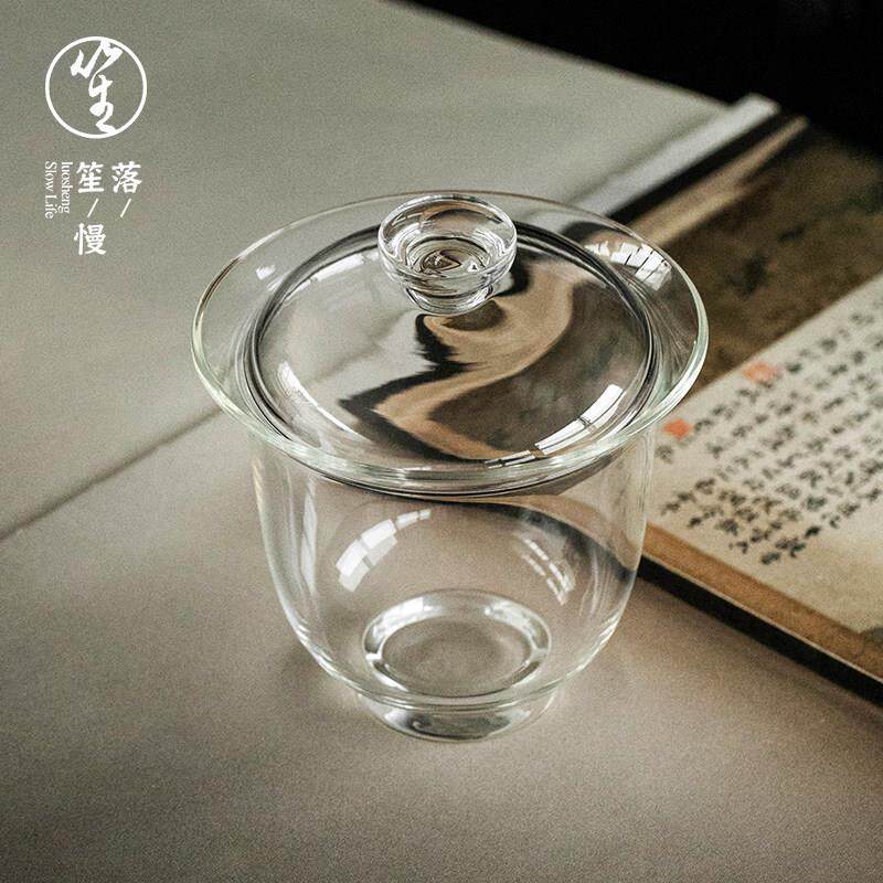 落笙玻璃三才盖碗单个高档大号茶杯悬停茶碗泡茶专用不烫手茶具器