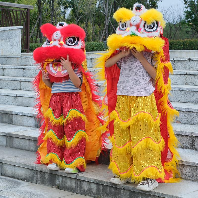 舞狮子儿童小狮子头幼儿园表演道具中国风羊毛醒狮子小学生双单人