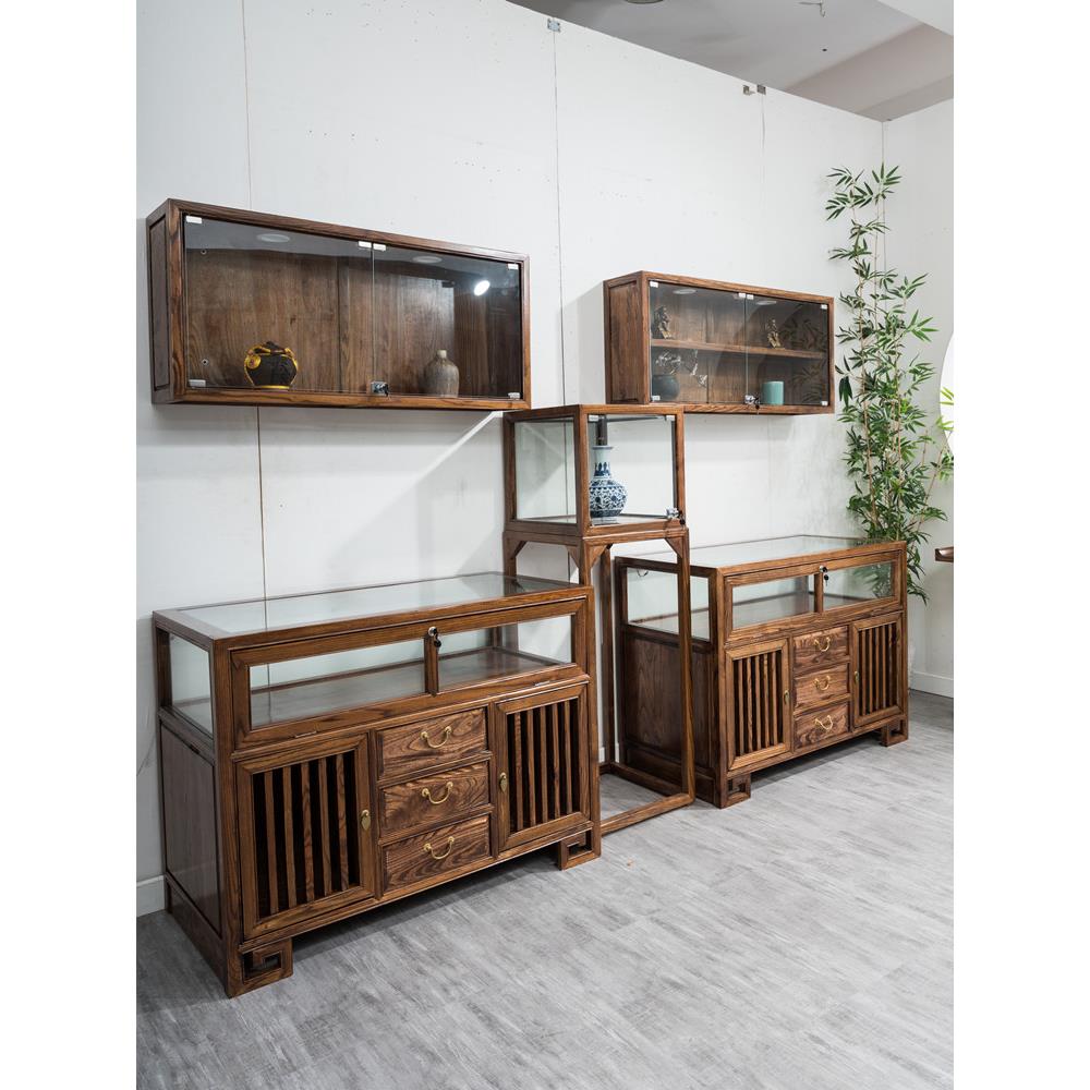 新中式实木珠宝展示柜玻璃展柜玉器首饰精品货架陈列柜中岛台壁柜