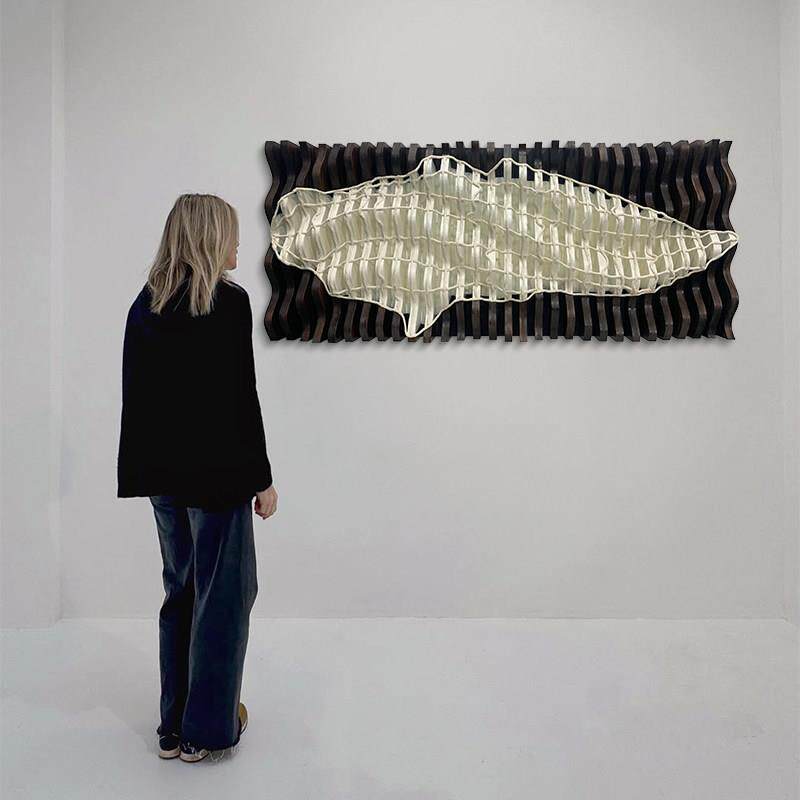 ADART 现代3D立体客厅装饰画《镂影交织》纯手工木雕黑白立体挂画