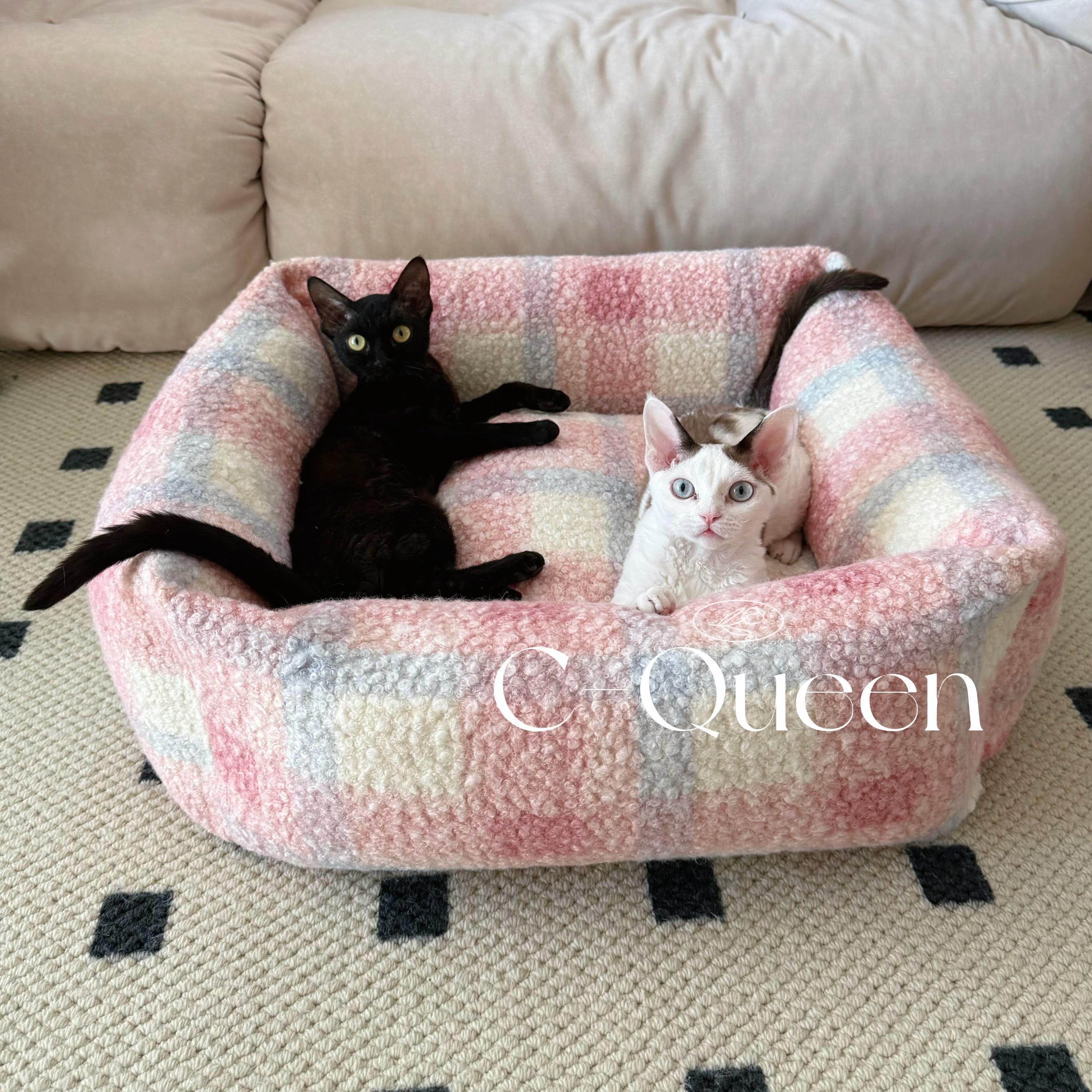 C-Queen/CatsCity卷毛粉格子宠物窝猫窝狗窝巨大巨厚可全拆洗睡床