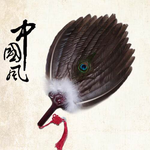 真孔雀羽扇孔明扇诸葛亮扇中国风中国古典扇工艺扇八卦扇