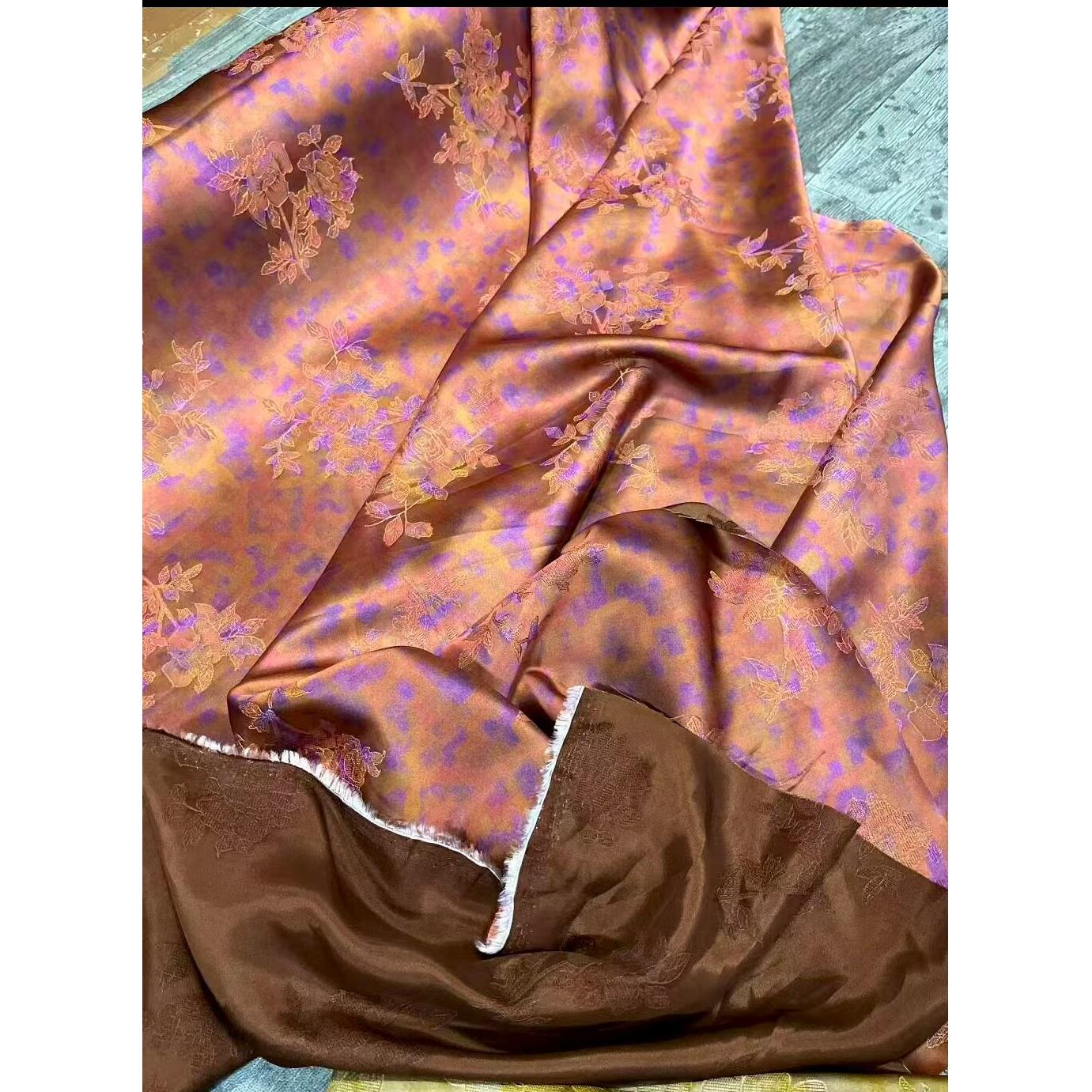 春夏全人丝薯莨香云纱布料花萝提花旗袍裙子套装裤子上衣服装面料