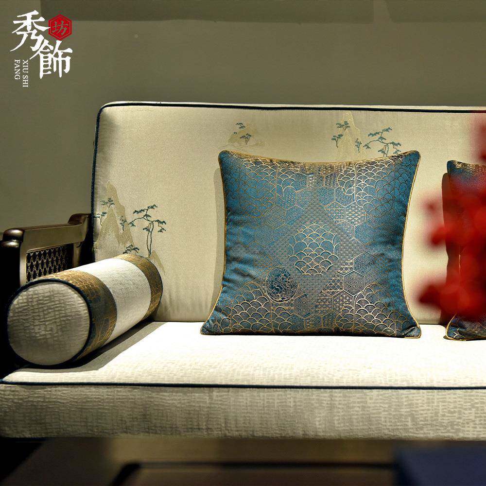 新中式木体沙垫发坐垫套实木软沙发带靠红背靠垫加厚乳胶20SF030