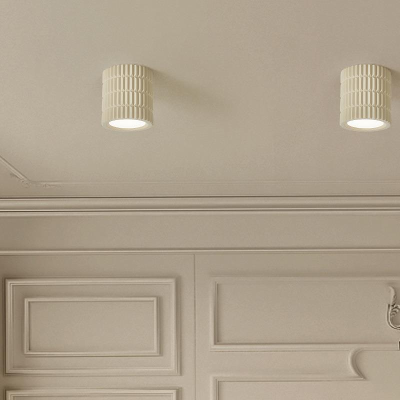 法式奶油风明装筒灯深防眩免开孔客厅无主灯照明卧室过道吸顶射灯