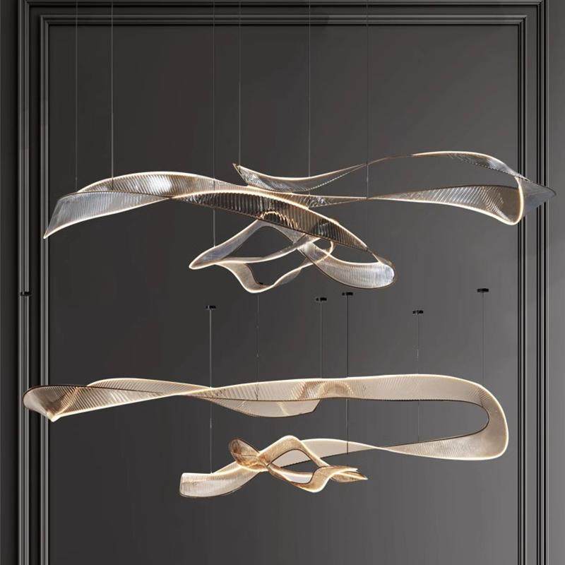 现代简约艺术飘带客厅餐厅吧台吊灯设计师创意大厅前台亚克力灯具