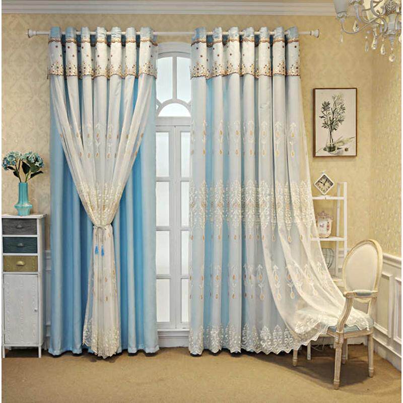 简约现代欧式绣花双层布一体客厅窗纱遮光阳台定制成品窗帘卧室飘