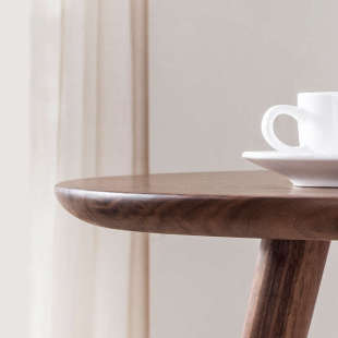 北美黑胡桃木沙发边几纯茶几实木边几小圆形几床头阳台创意北欧圆