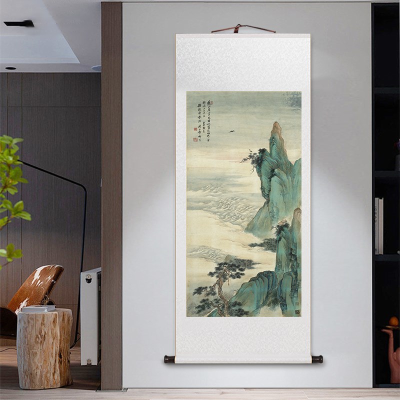 名家山水画仙山楼阁国画新中式卷轴挂画客厅装饰画办公室书房壁画