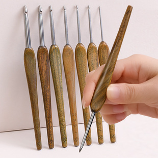七针坊绿檀木钩针四代针头不锈钢勾针木柄手工毛线编织工具套装