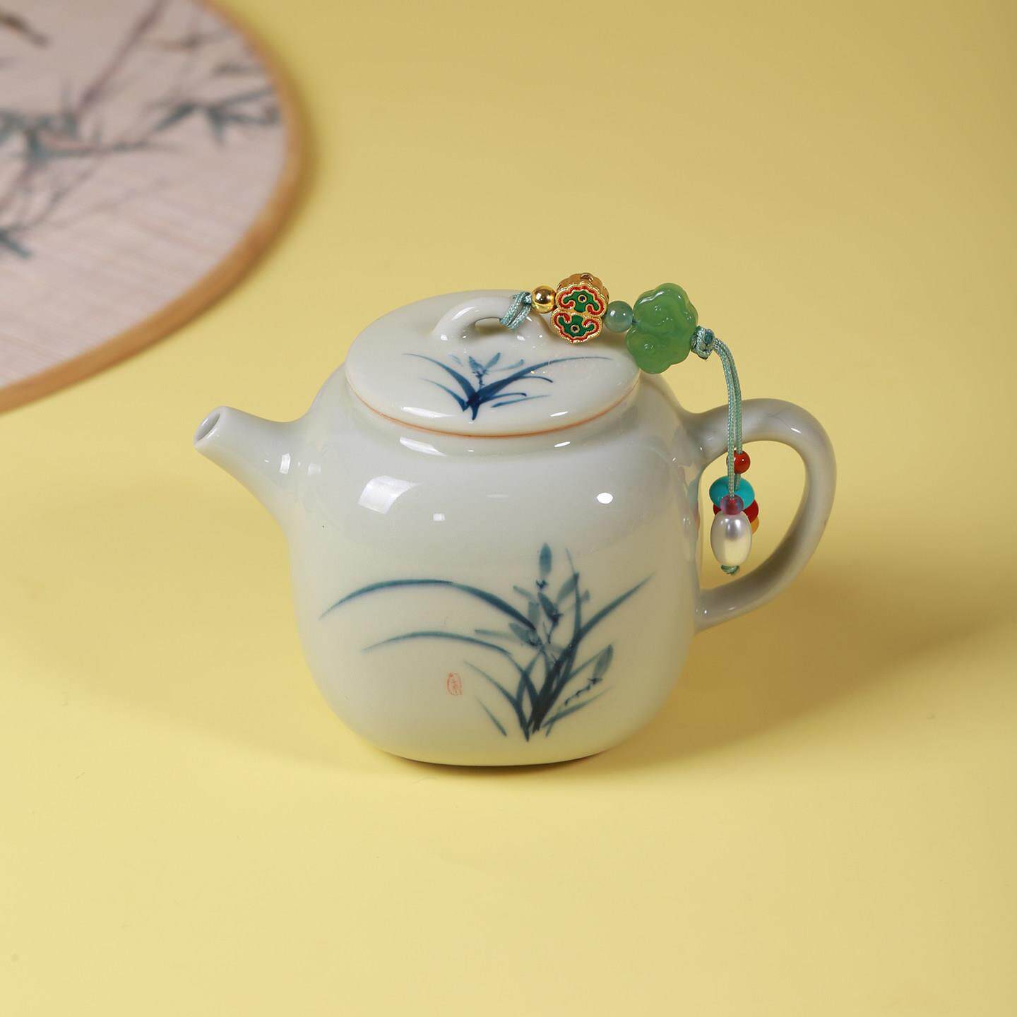 号一人茶壶GVK釉下彩纯饮手绘幽兰清韵迷你杯泡茶壶一壶一小单人