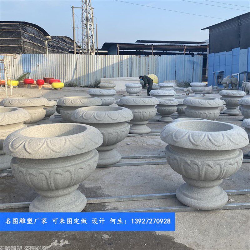 定制玻璃钢砂岩花盆雕塑园林公园广场欧式花钵造型户外花箱摆件景