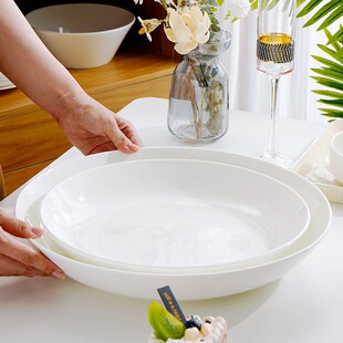 唐山骨瓷盘子菜盘家用14英寸大号饭盘汤盘商用餐厅蒸鱼盘鱼头圆盘