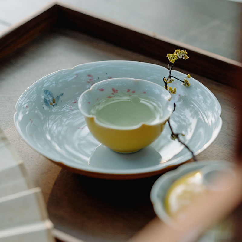 舍己宜物手绘彩蝶干泡壶承日式家用小茶台干泡茶盘功夫茶道配件