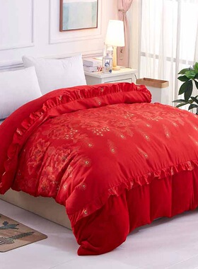 新品秋冬保暖大红色婚庆单件被套磨毛法莱绒被罩1.8m1.5米2
